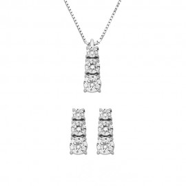 Set collana + orecchini in oro bianco 18 Kt 750/1000 modello trilogy con diamanti Grama&Mounier