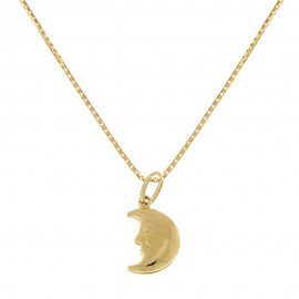 Collana in oro giallo 18 Kt 750/1000 con pendente a forma di luna finitura lucida da donna