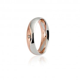 White and rose gold 18Kt 750/1000 Unoaerre with 1 diamondshiny unisex wedding ring