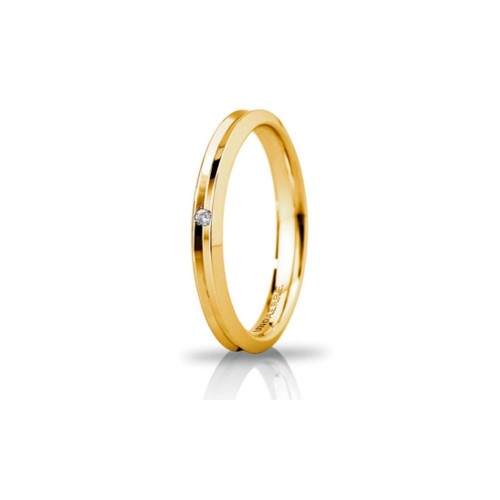 Fede Unoaerre in oro giallo, modello Corona Slim, con brillante da ct 0,01, lucida - larghezza fascia 4mm unisex