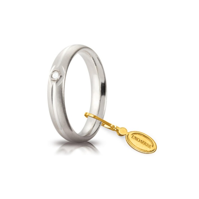 Fede Unoaerre in oro bianco modello Comoda da 4 mm con brillante da 0,03ct satinata unisex