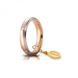 White and rose gold 18 Kt 750/1000 Unoaerre Comoda Classic unisex wedding ring