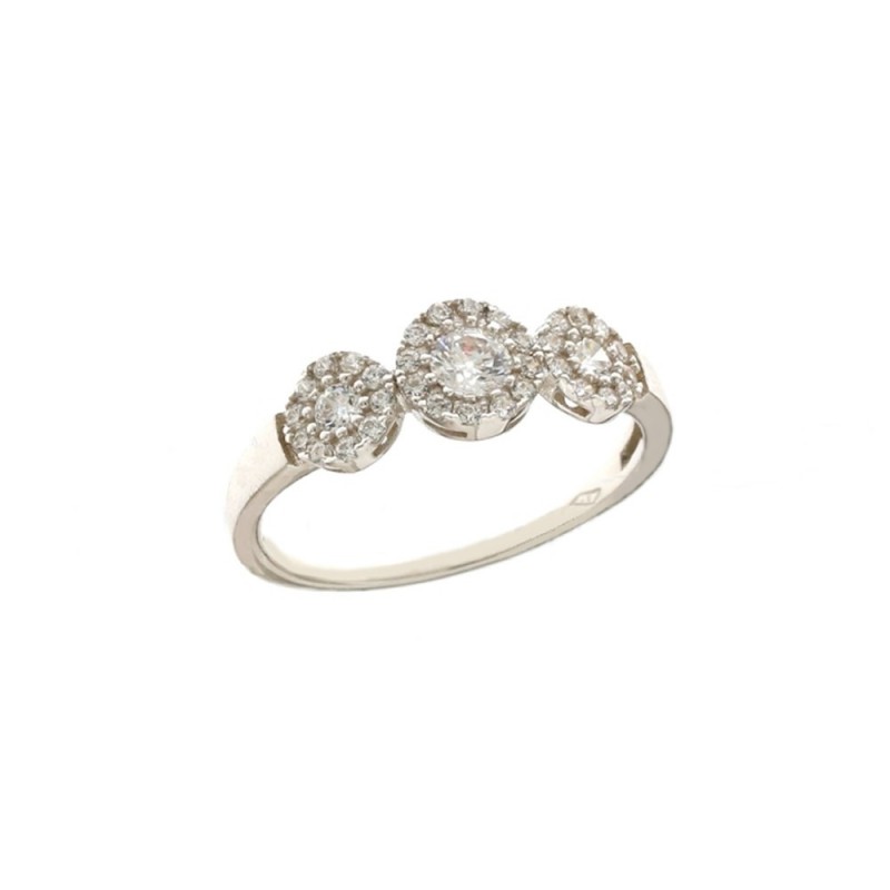 White gold 18 Kt 750/1000 with white cubic zirconia trilogy ring