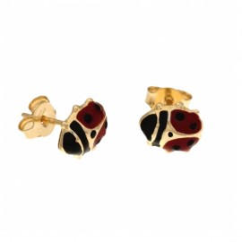 Orecchini in oro giallo 18Kt 750/1000 a forma di coccinella smaltati