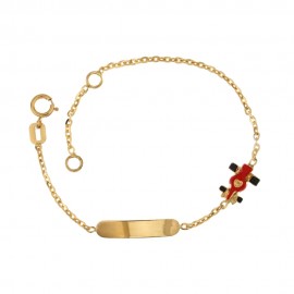 Yellow gold 18 Kt 750/1000 children bracelet with red enamelled car